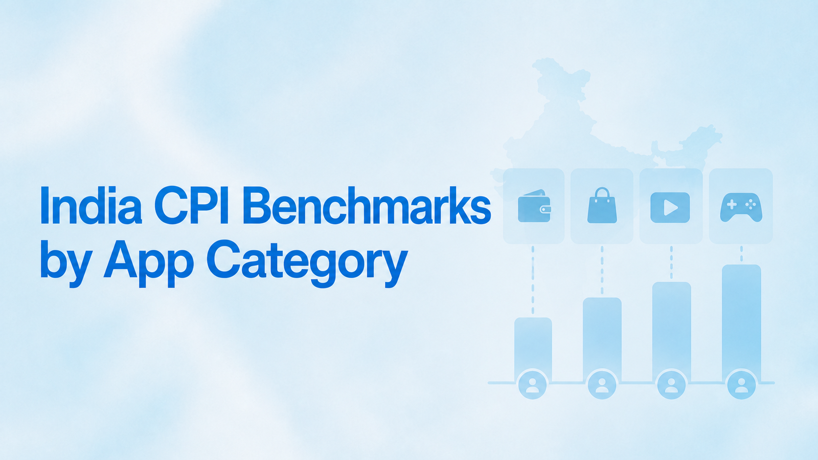 Blue India CPI benchmarks banner with an India map, wallet, shopping, video and gaming icons, and four rising bars above user symbols